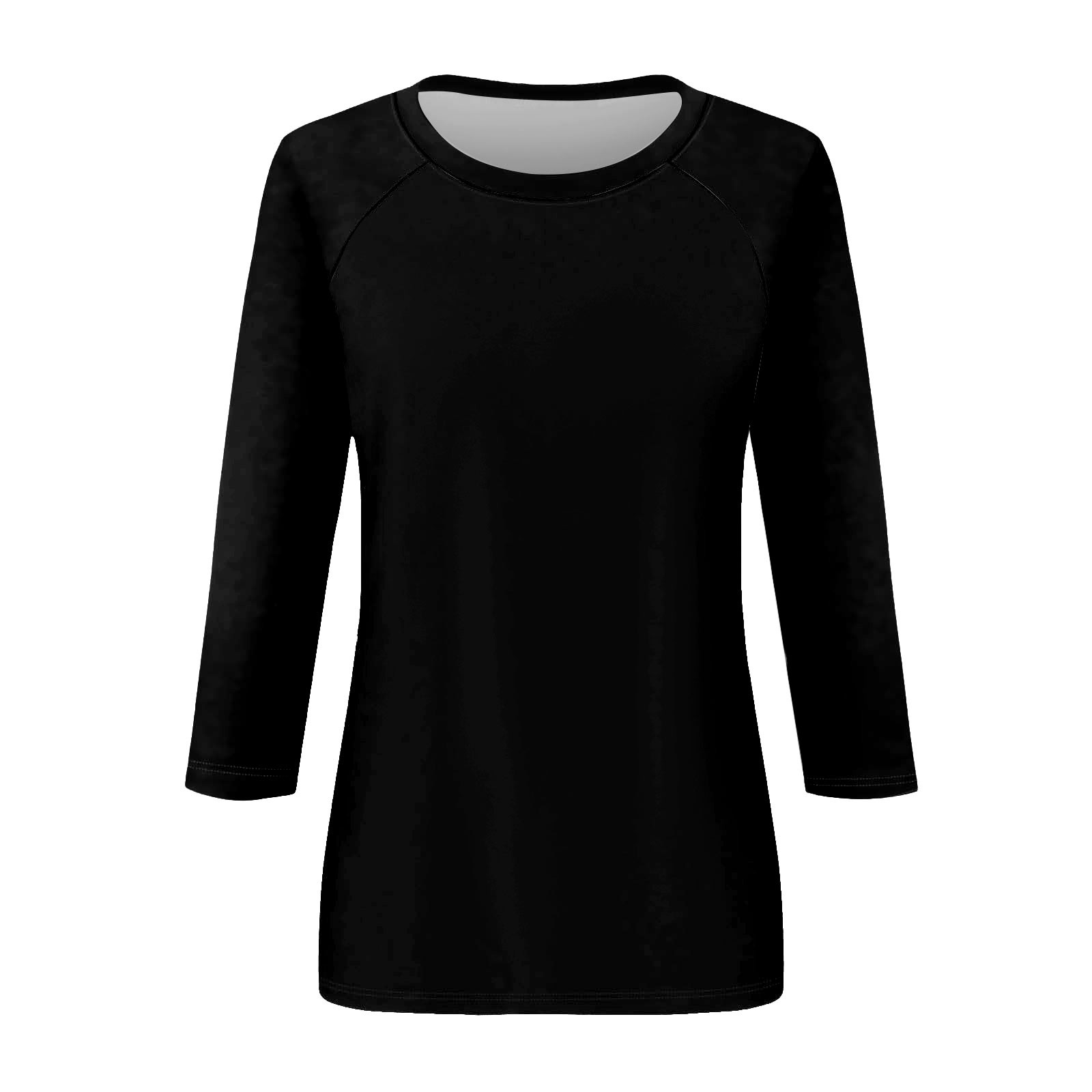thumbnail image 4 of Camisa raglán informal de manga 3/4 para mujer, cuello redondo, poliéster, color liso, estilo informal y moderno, tallas S-XXL, 4 of 5